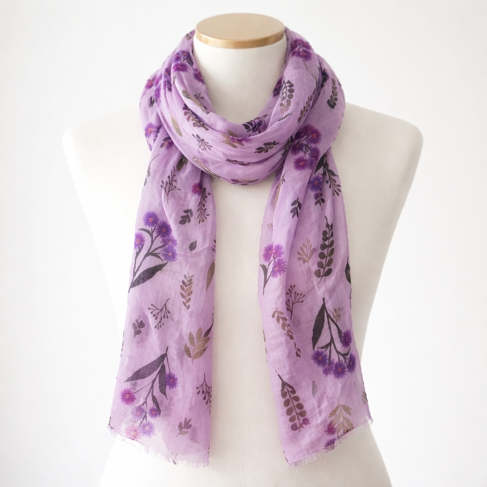 Cotton Lavender Floral Scarf